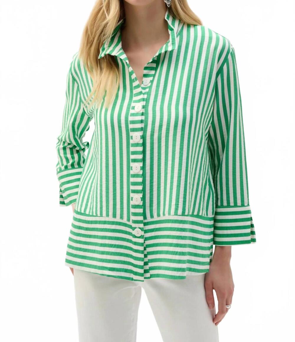 NEW JOSEPH RIBKOFF striped button down jacket in green vanilla
